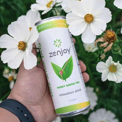 Zenjoy Honey Green Tea Relaxation Drink 4 Pack - Calming Drink with Ashwagandha & Lemon Balm - Non-Alcoholic Beverage Infused with L-Theanine for Enhanced Focus - 12oz Cans