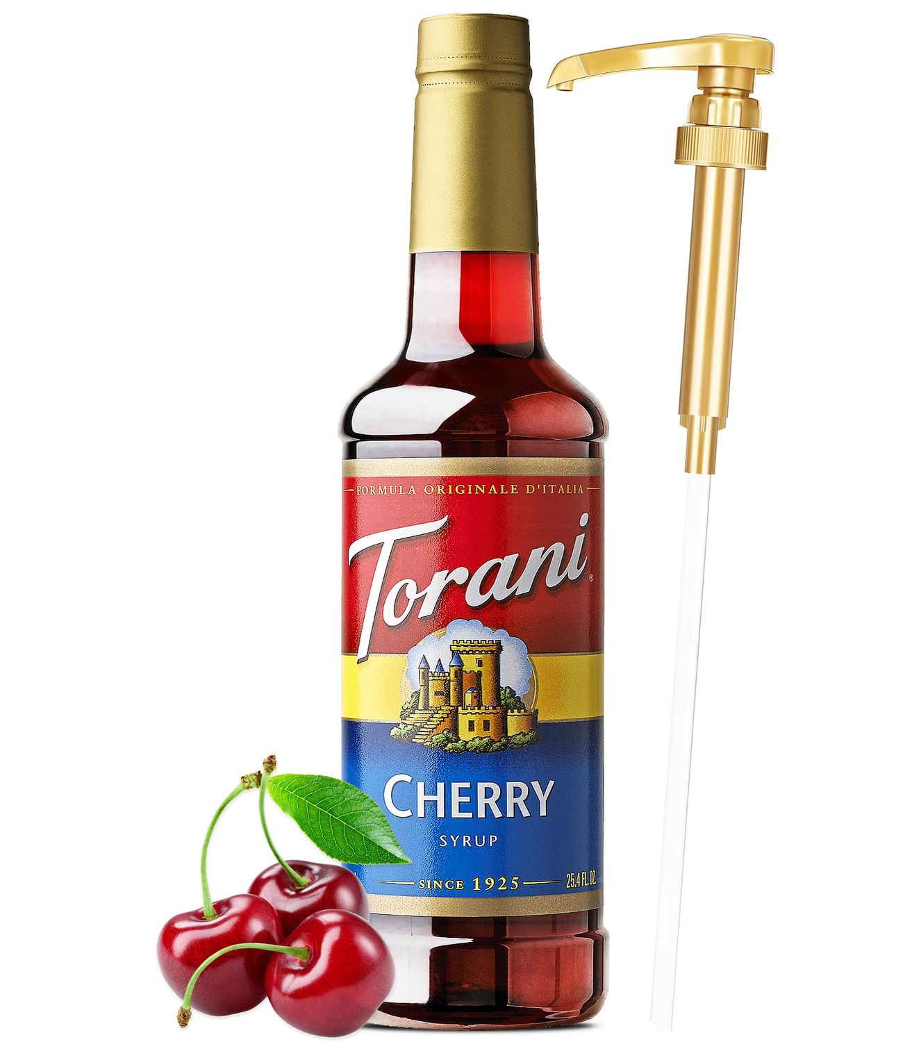 Cherry Syrup, Torani Cherry Syrup for Drinks 25.4 Ounces with Little Squirt Syrup Pump