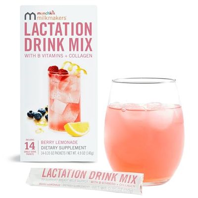 Munchkin Milkmakers Lactation Drink Mix Supplement with B Vitamins/Collagen/Fenugreek &amp; Milk Thistle for Breastfeeding Moms, Berry Lemonade, 14 Count