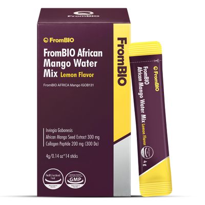 FromBIO African Mango Water Mix (Lemon Flavor 14 Sticks) Irvingia Gabonesis Seed Extract 300mg. Sugar-Free Korean Drink Flavoring Packets for Wellness &amp; Beauty Marine Collagen Peptides