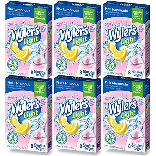 Wyler&#39;s Light Singles To Go Drink Mix, Pink Lemonade, 6 pack (48 Drink Sticks Total)