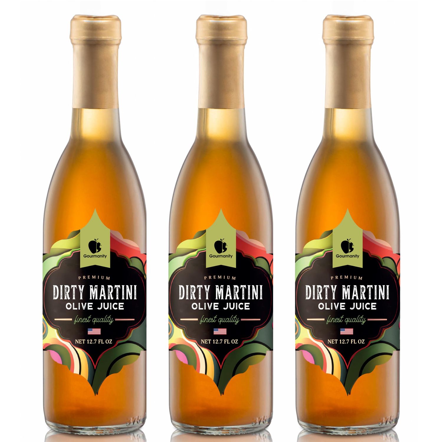 Gourmanity Olive Juice for Dirty Martinis, Premium Olive Brine an Ideal Martini Mix, Classic Cocktail Enhancer, Addition to Your Home Bar 12oz Bottle (Pack of 3)