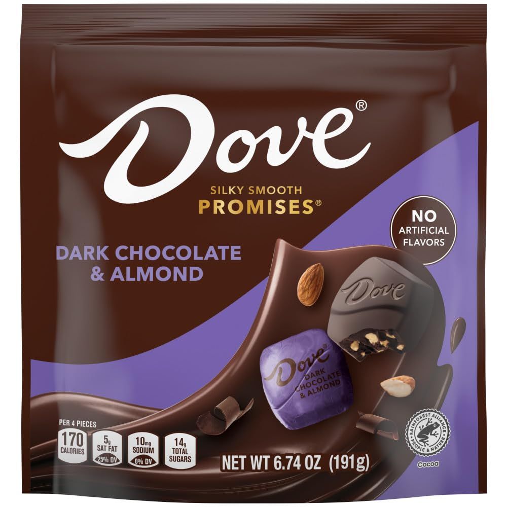 DOVE PROMISES Dark Chocolate Almond Christmas Candy, 6.74 oz Resealable Bag (Pack of 8)