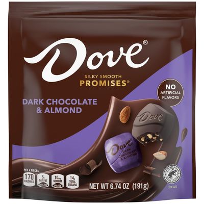DOVE PROMISES Dark Chocolate Almond Christmas Candy, 6.74 oz Resealable Bag (Pack of 8)