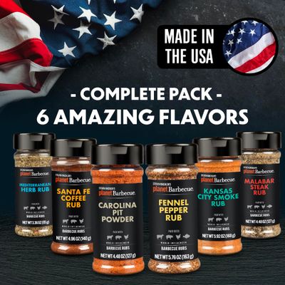 Steven Raichlen's Planet Barbecue Gourmet BBQ Rubs & Spices Gift Set 6 Pack- Grill Seasonings Set w Worldwide Influenced Flavors- Grilling Gift Set for Men & Women- Gifts for Food & Grill Lovers