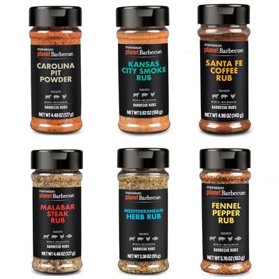 Steven Raichlen&#39;s Planet Barbecue Gourmet BBQ Rubs &amp; Spices Gift Set 6 Pack- Grill Seasonings Set w Worldwide Influenced Flavors- Grilling Gift Set for Men &amp; Women- Gifts for Food &amp; Grill Lovers