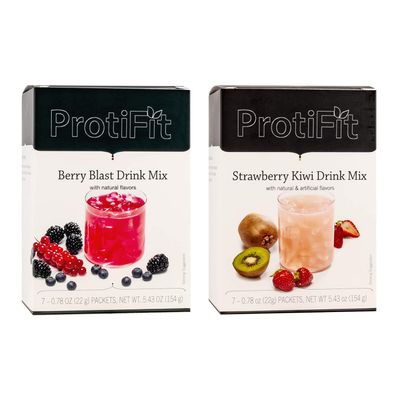 PROTIFIT - High Protein Berry Blast &amp; Strawberry Kiwi Fruit Drink 2 Pack, 15g Protein, Low Calorie, Sugar Free, Ideal Protein Compatible, 7 Servings Per Box, (2 Pack)