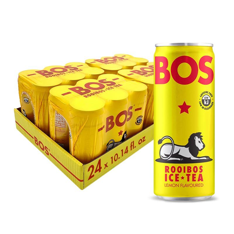 BOS Rooibos Iced Tea Lemon | 24x (6x 10.1 oz Cans) | Organic, Caffeine Free, Naturally Sweet, Antioxidant-Rich, Herbal, Red Rooibos Tea | From South Africa