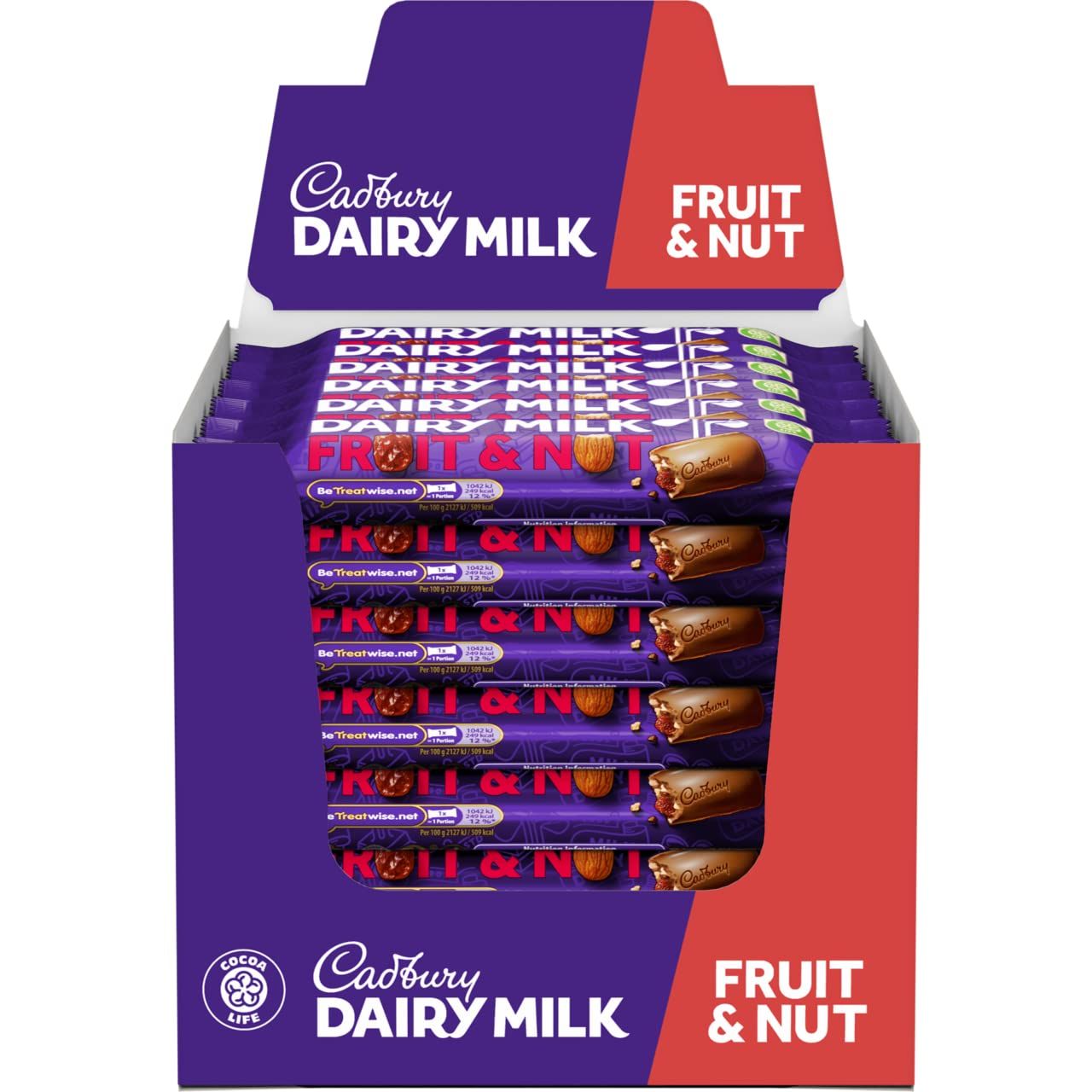 Cadbury Dairy Milk Fruit &amp; Nut Chocolate Bar Single 49g Bar (Pack of 48)