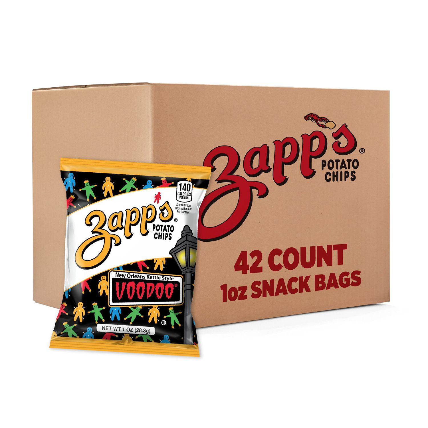 Zapp&#39;s New Orleans Voodoo Potato Chips, 42 Count - Crunchy, Gluten Free Snack with Salt, Vinegar, and Smoky BBQ Flavors