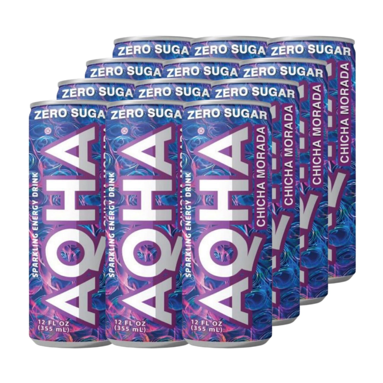 AQHA Energy Drink, Sparkling Chicha Morada - Natural, Zero Sugar, Non-GMO, Gluten Free, 12 Oz, Pack of 12