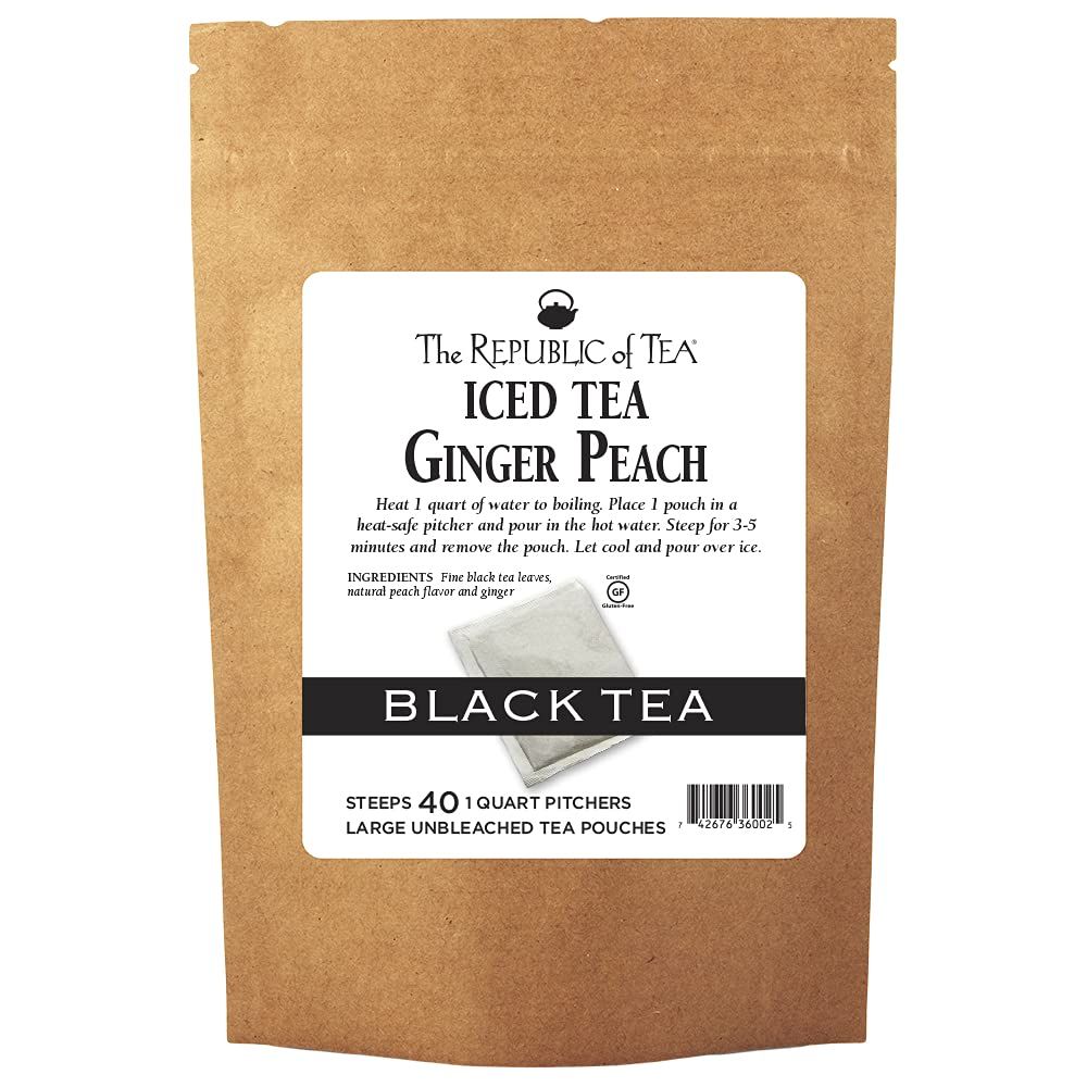 The Republic of Tea - Ginger Peach Black Iced Tea Bags, 40 Large Quart-Sized Iced Tea Pouches, Naturally Caffeinated