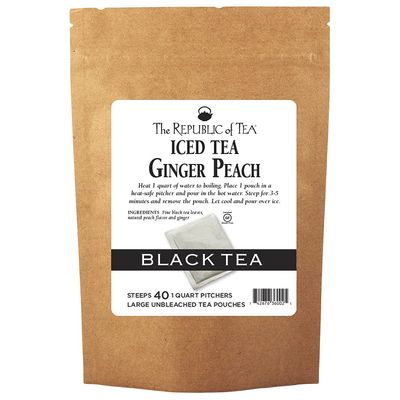 The Republic of Tea - Ginger Peach Black Iced Tea Bags, 40 Large Quart-Sized Iced Tea Pouches, Naturally Caffeinated