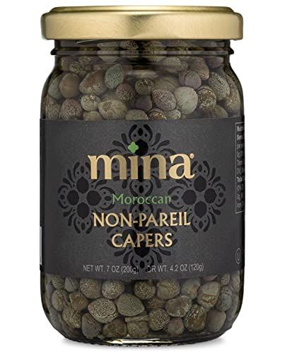 Mina Capers Non Pareil 7 oz, Perfect Mediterranean Seasoning or Garnish, Moroccan Capers Jar, Made with only Capers, Water, Vinegar and Sea Salt, Non GMO, Keto, Vegan, Gluten Free
