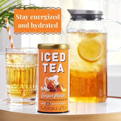 The Republic of Tea - Ginger Peach Black Iced Tea Bags, 40 Large Quart-Sized Iced Tea Pouches, Naturally Caffeinated