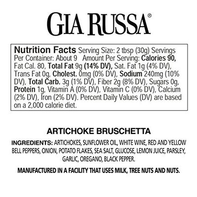Gia Russa Artichoke Bruschetta Topping - Artichoke Hearts, Dips and Spreads, Vegan Tapenade Spread, Gluten Free Spread, Product of Italy, Antipasta food, Italian food - 10 Oz (3-Pack)