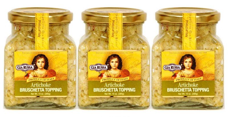 Gia Russa Artichoke Bruschetta Topping - Artichoke Hearts, Dips and Spreads, Vegan Tapenade Spread, Gluten Free Spread, Product of Italy, Antipasta food, Italian food - 10 Oz (3-Pack)