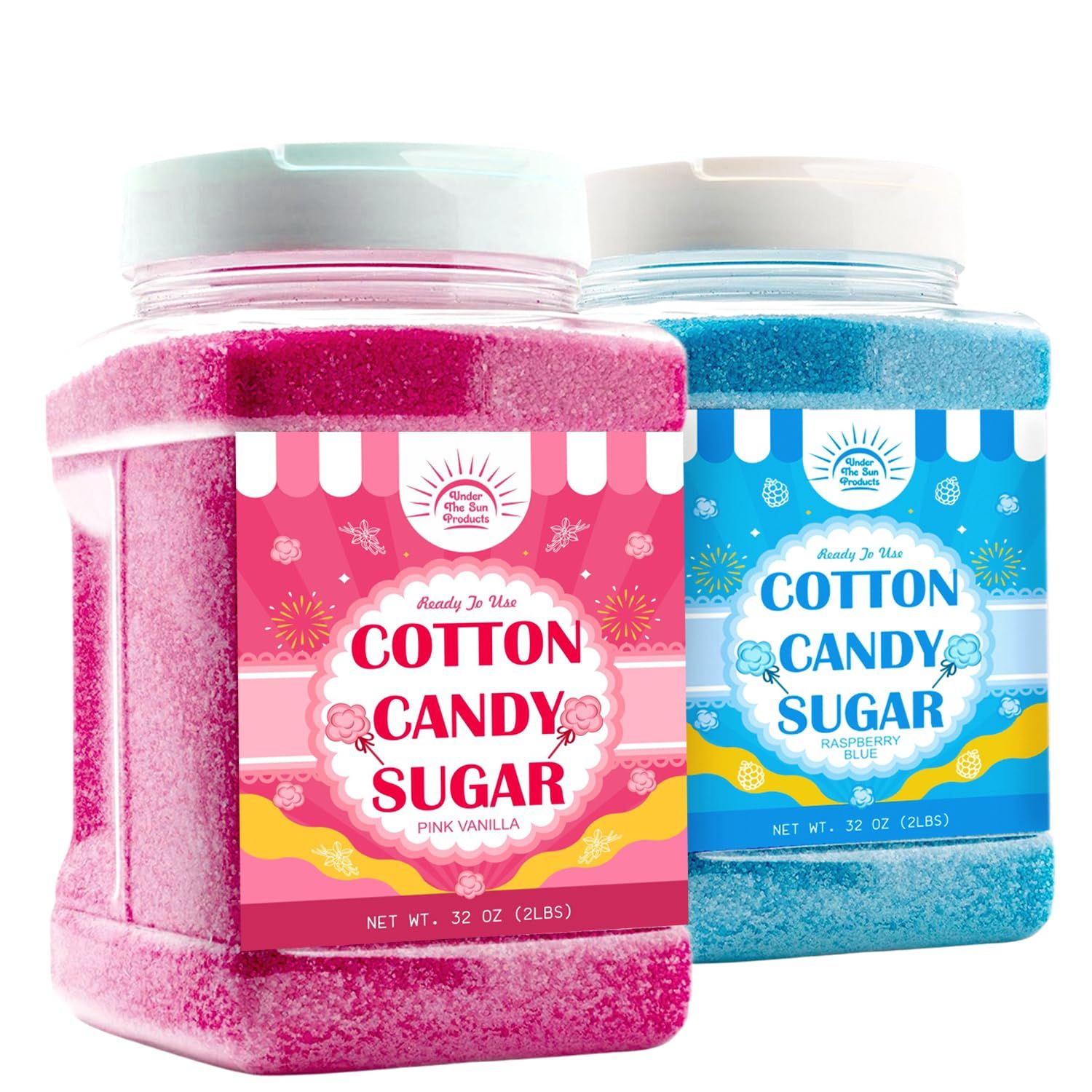 Cotton Candy Floss Sugar Package of 2ct-(Pink Vanilla and Blue Raspberry)-2lb Each Flavor- (2ct-2lb Jars)