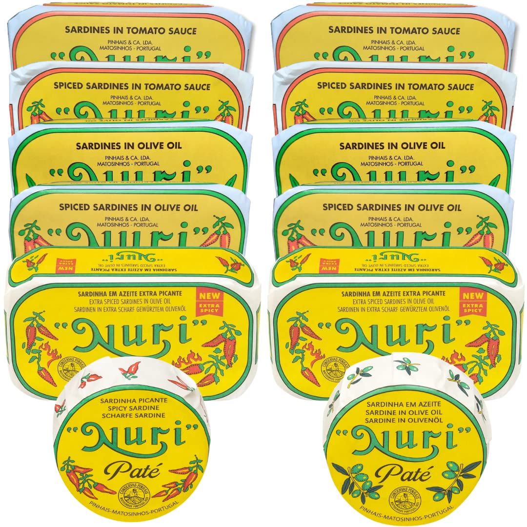 NURI Portuguese Sardines Collection 12 Pack Variety Including Pate by Seafood Aficionado