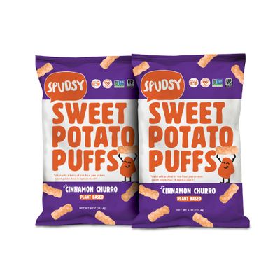 Spudsy Cinnamon Churro Sweet Potato Puffs | Vegan, Gluten Free Veggie Chips | Plant-Based, Allergen-free, Non-GMO, Kosher, Superfood Snack | 2 Pack, 4 oz Bags