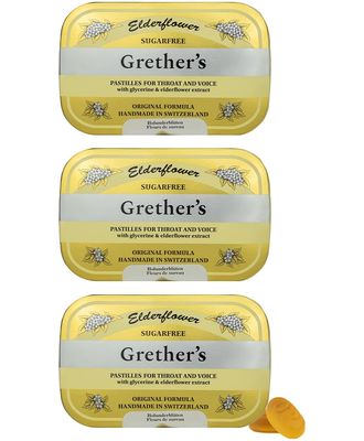 GRETHER&#39;S Sugarfree ElderFlower Pastilles - Natural Dry Mouth Relief - Soothing Throat &amp; Healthy Voice - Gift for Singers - 2.1 oz. 3-Pack