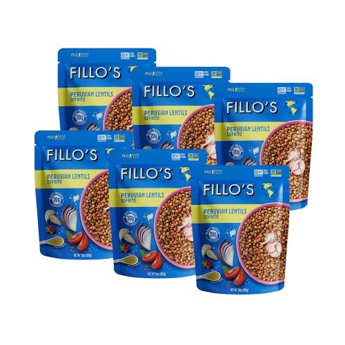 Fillo&#39;s Peruvian Lentils - Ready to Eat Lentils, Gluten-Free, Preservative-Free, Microwavable Meals, Non-GMO, Vegan, Plant Protein, 10 oz Pk of 6