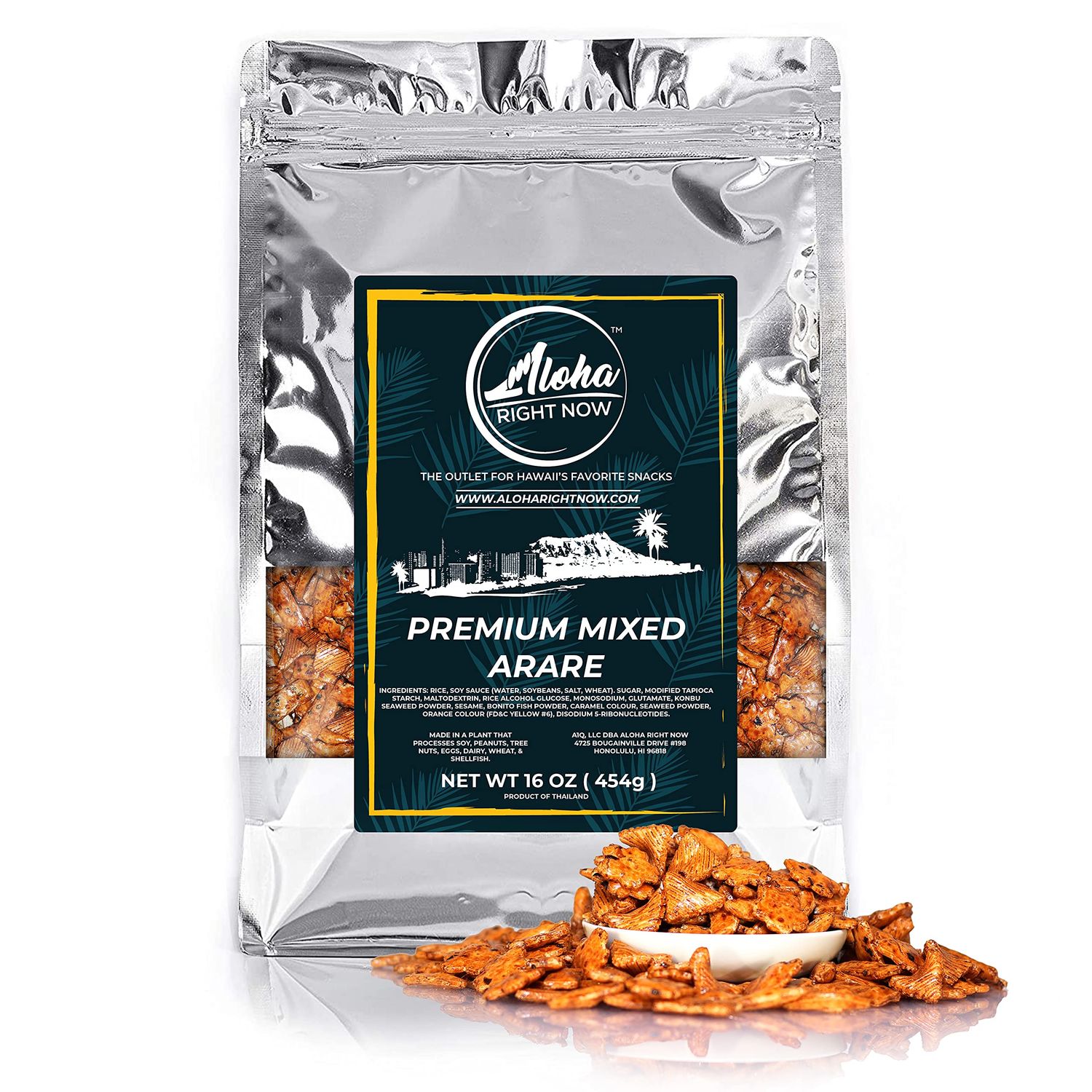 Aloha Right Now Premium Mixed Arare Rice Crackers Mochi Crunch Japanese Hawaiian Style Asian Snack Mix 1LB 16oz
