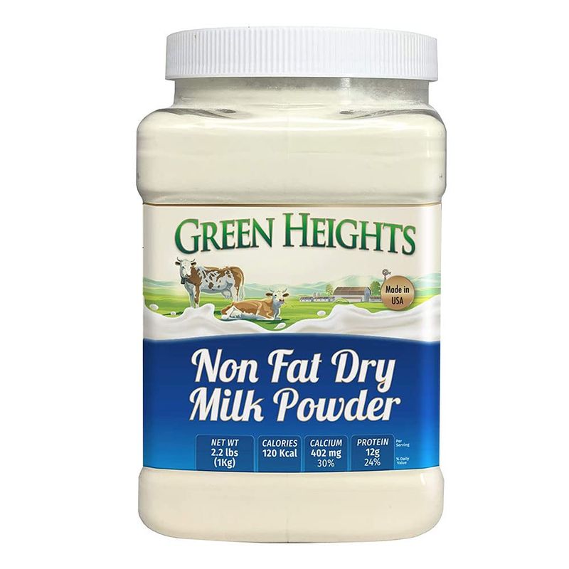 Non Fat Dry Milk Powder - 3 Pounds / 1.36 Kilo Jar (42+ Servings) - Proudly Made in America - Healthy Nourishing Essentials by Green Heights