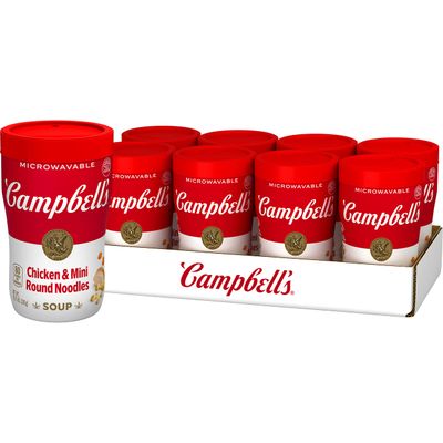 Campbell&#39;s Sipping Soup, Chicken &amp; Mini Round Noodle Soup, 10.75 Oz Microwavable Cup (Case of 8)