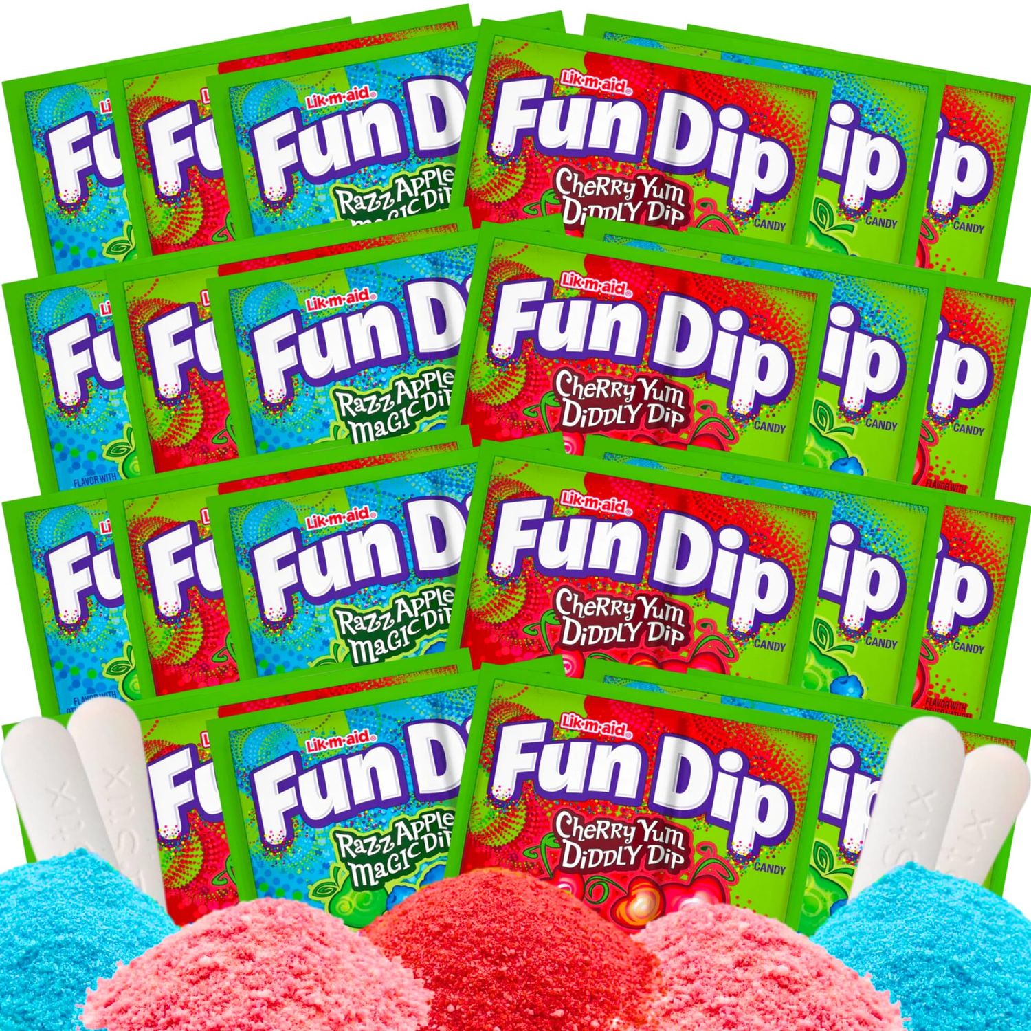 Fun Dip Candy Bulk - Cherry Yum &amp; Razz Apple Flavors - Party Favor Candy, Fun Size Candy, Candy Individually Wrapped, Party Candy (24 count, 0.43 oz each) - Includes World of Candy Sticker