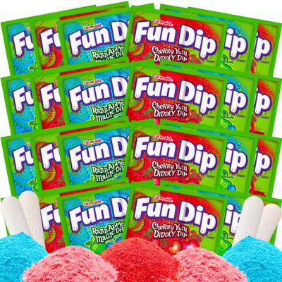 Fun Dip Candy Bulk - Cherry Yum &amp; Razz Apple Flavors - Party Favor Candy, Fun Size Candy, Candy Individually Wrapped, Party Candy (24 count, 0.43 oz each) - Includes World of Candy Sticker
