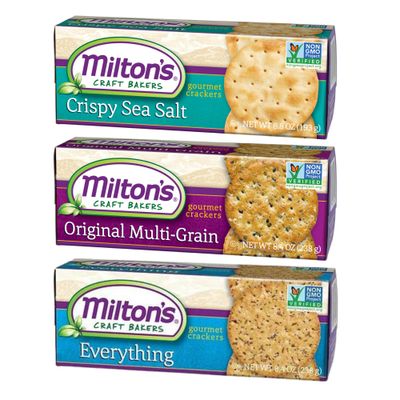 Milton&#39;s Craft Bakers Gourmet Crackers Variety Bundle (Multi-Grain, Everything, Crispy Sea Salt) - Non-GMO Project Verified, All Natural Ingredients, Kosher, Healthy Crackers - 8.4 Oz Each, Pack of 3