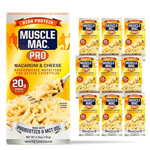 Macaroni and Cheese Carton Made With Probiotics And MTC Oil, 20g High Protein Per Serving Foods, Real White Cheddar Cheese By MUSCLE MAC PRO, (10 Pack)