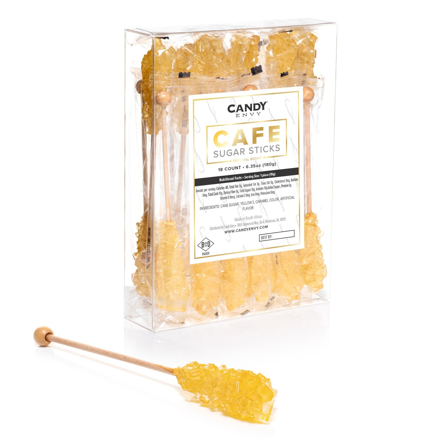 Candy Envy - 18 ct Gold Cafe Sugar Sticks Rock Candy - Individually Wrapped - Original Sugar Flavored