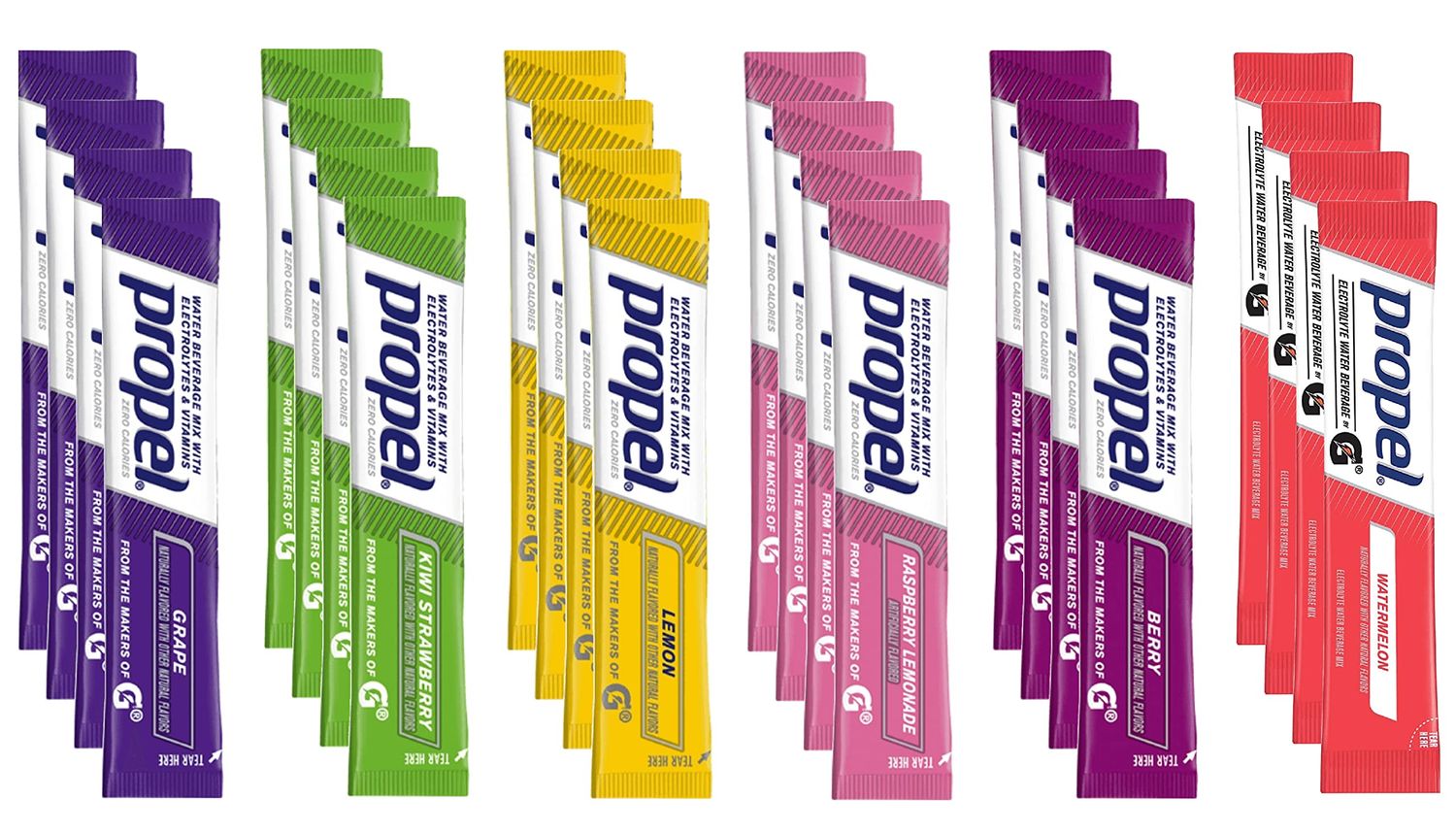 Propel Powder Packets 6 Flavor Variety Pack With Electrolytes, Vitamins and No Sugar 24 Count