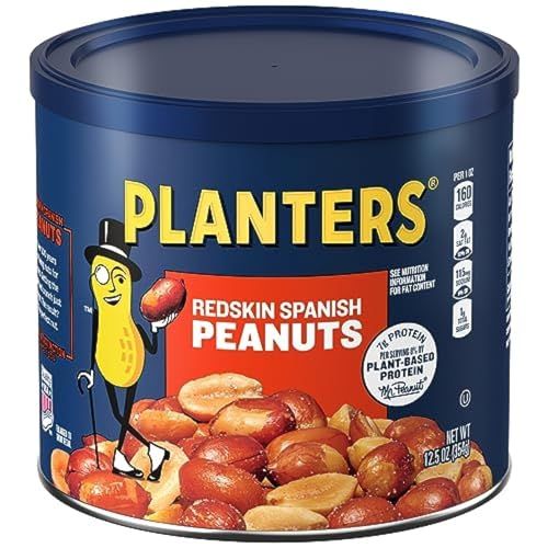 PLANTERS Redskin Spanish Peanuts, Roasted Salted Peanuts, Plant Based Protein 12.5 Ounce (Pack of 6)