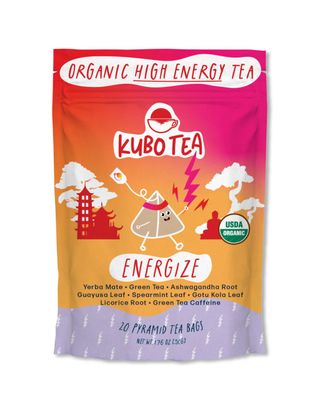 Kubo Tea, Energize Yerba Mate Green Tea, Organic High Caffeine Blend, 20 Servings (140mg Caffeine each), Pyramid Tea Bags, Compostable &amp; Biodegradable Packaging, Healthy Coffee Substitute