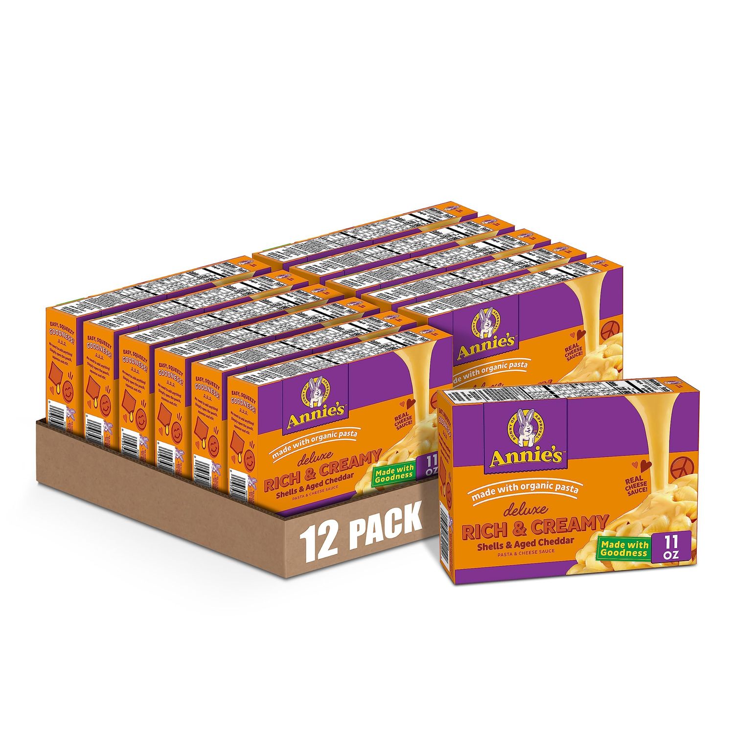 Annie&#39;s Deluxe Macaroni and Cheese with Organic Pasta Shells and Aged Cheddar Cheese, 11 oz (Pack of 12)