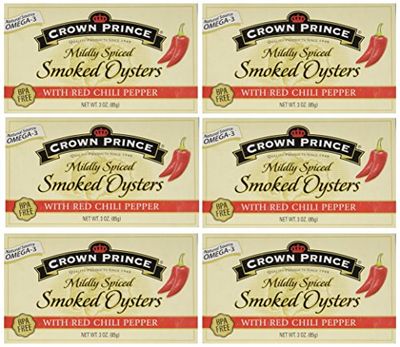 Crown Prince Mildly Spiced Smoked Oysters with Red Chili Pepper 3oz Can (Pack of 6)