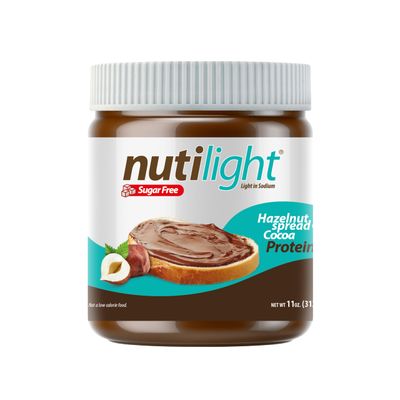 Nutilight, Sugar Free/No sugar Added/Protein+, Hazelnut Spread, Keto and Diabetic Friendly, Low Net Carb, Non-GMO, Naturally Sweetened with Stevia (2 Pack) (Protein + Hazelnut Spread with Cocoa)