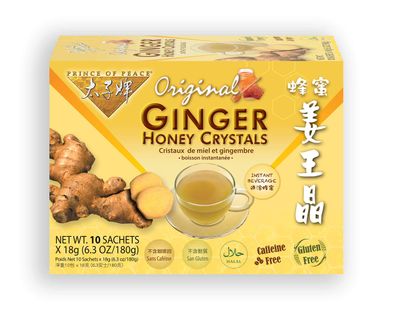 Prince of Peace Instant Ginger Honey Crystals, 10 Sachets - Instant Hot or Cold Beverage - Easy to Brew Ginger and Honey Crystals