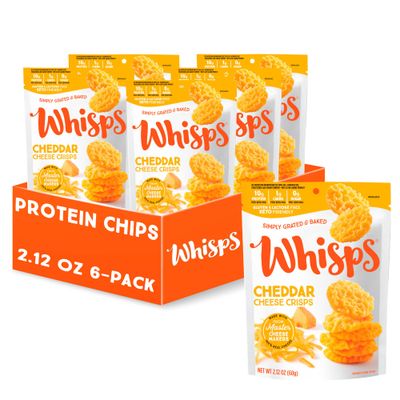 Whisps Cheese Crisps Cheddar Cheese| Protein Chips | Healthy Snacks | Protein Snacks, Gluten Free, High Protein, Low Carb Keto Food (2.12 Oz, 6 Pack)