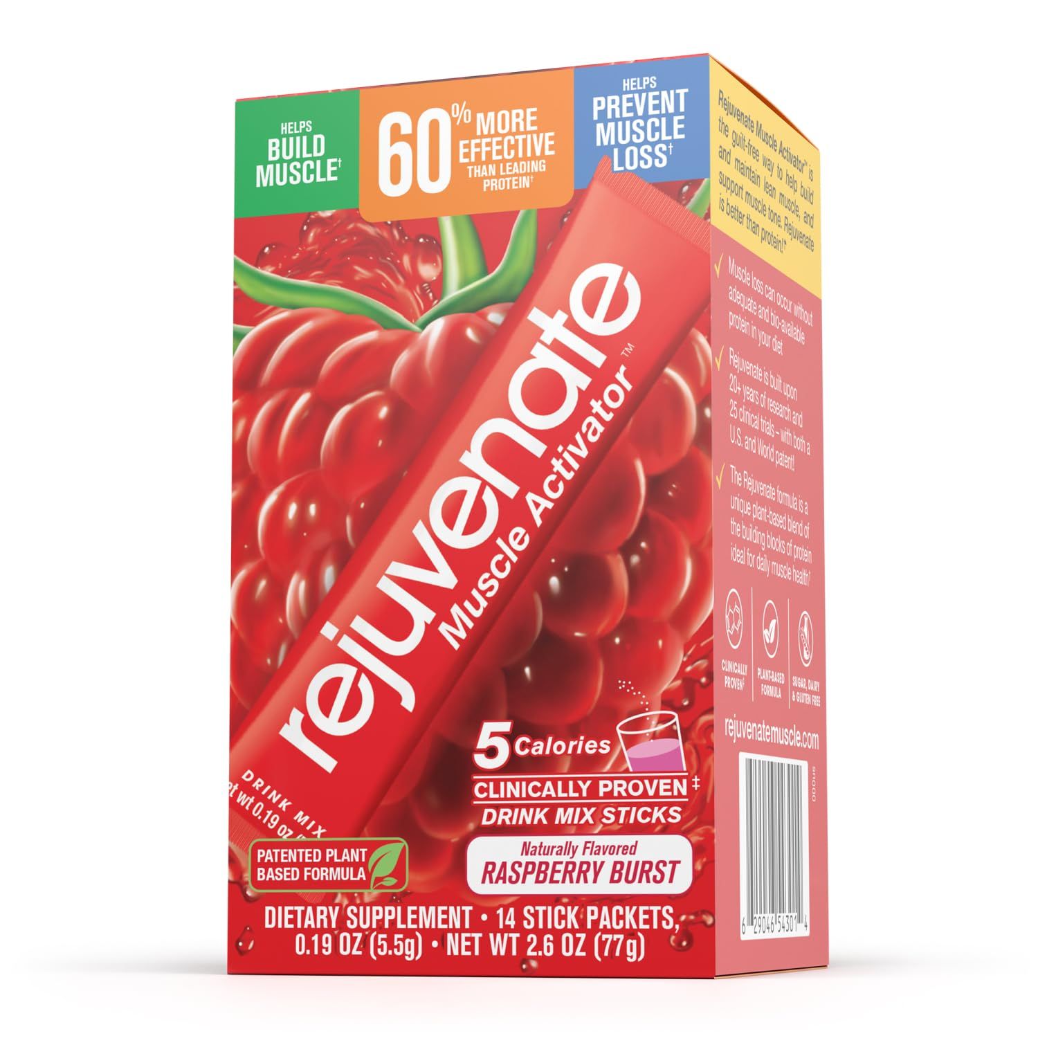 Rejuvenate Muscle Building Drink Sticks - Patented EAAs, 1 Stick = 40g Whey Protein Isolate, 11x Better Than Whey Protein, GLP-1 + Bariatric Approved*, Raspberry Burst, 30 Count