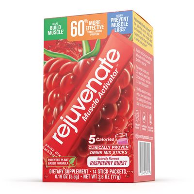 Rejuvenate Muscle Building Drink Sticks - Patented EAAs, 1 Stick = 40g Whey Protein Isolate, 11x Better Than Whey Protein, GLP-1 + Bariatric Approved*, Raspberry Burst, 30 Count