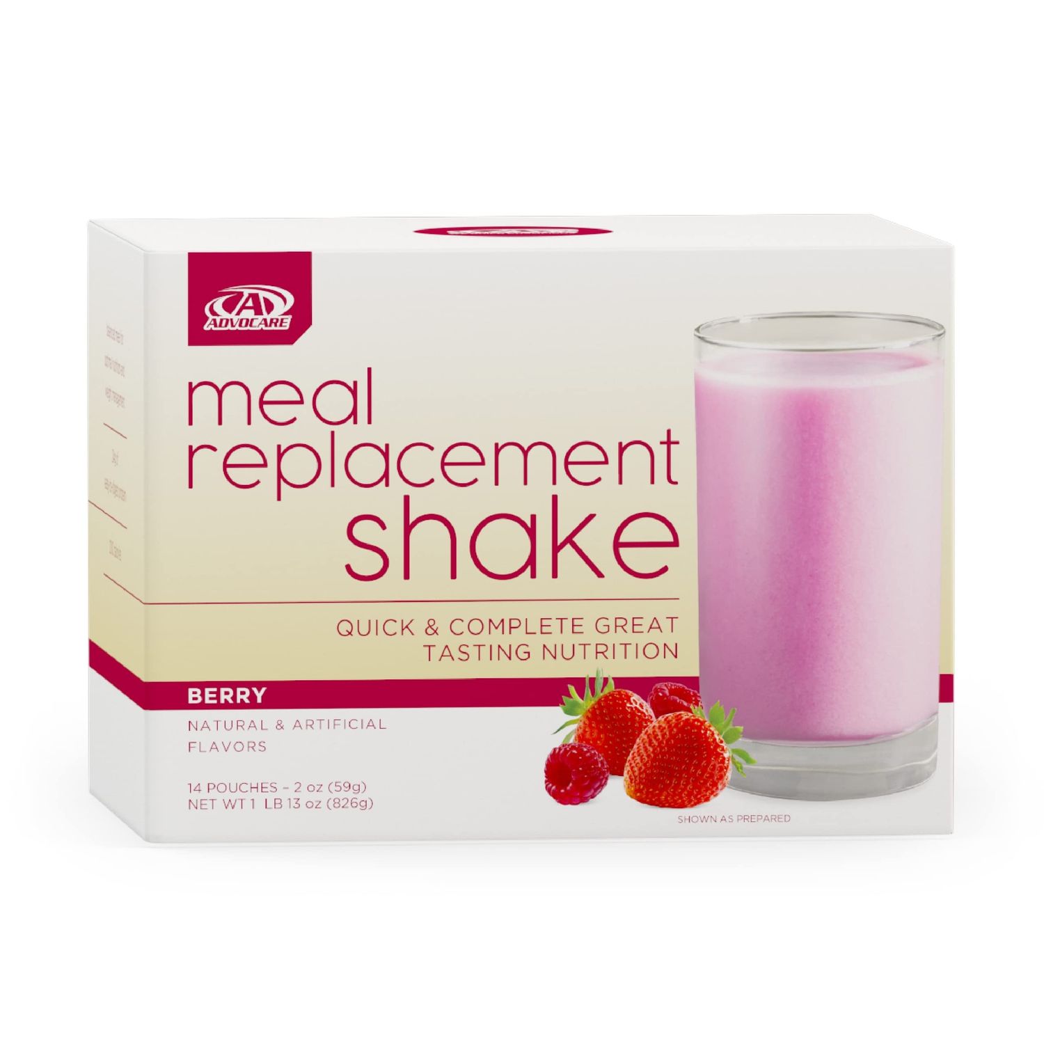 AdvoCare Meal Replacement Shake - Convenient, Delicious Shake Mix with Vitamins, Fiber &amp; Protein - Contains Whey Protein, Oat Fiber, Biotin &amp; More - Berry, 14 Pouches