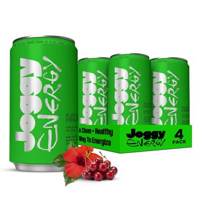 Joggy Clean Energy Drink - 4-Pack Tart Cherry &amp; Hibiscus - 150mg Organic Guayusa Caffeine - Zero Added Sugar, Vegan, Plant-Based, Natural Healthy Boost, Premium Beverage