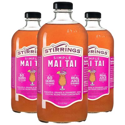Stirrings 3 Pack Mai Tai Cocktail Mix 750ml Bottles - Real Juice No Preservatives - 90 Calories - Drink Mixer