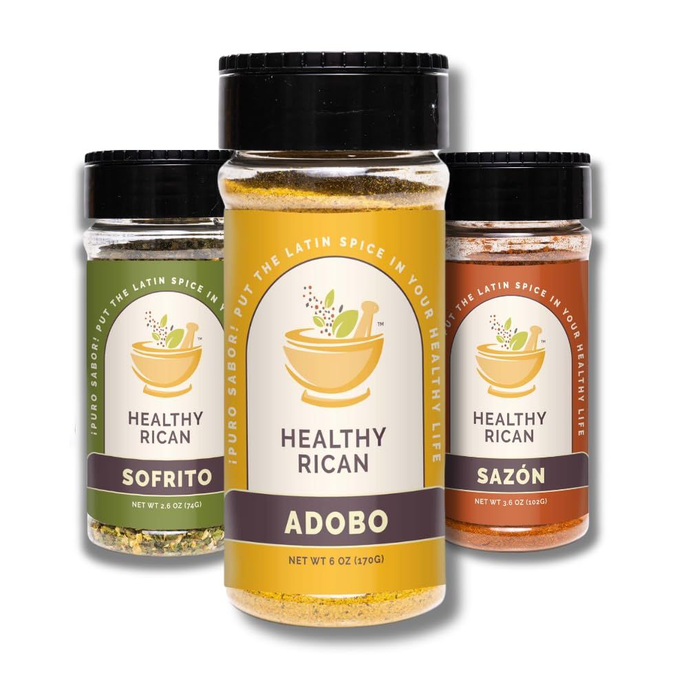 Healthy Rican Herbs Spice Seasoning Mix Adobo Sazon Sofrito Dry Non GMO No Preservatives MSG Artificial Coloring Gluten Free Diabetes Keto Friendly Whole 30 Approved Variety Bundle (3 Pack)