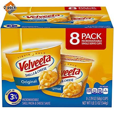 Velveeta Shells &amp; Cheese Pasta, Original, Single Serve Microwave Cups, 8Count 2 Pack