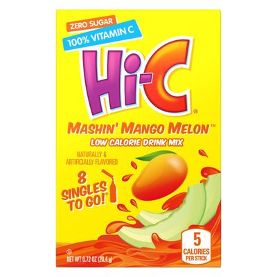 Hi-C Singles To Go Drink Mix Mashin' Mango Melon Pack of 3, 24 Total Servings - 8 servings per box, Low Calorie - Zero Sugar, Water Enhancer with Vitamin C